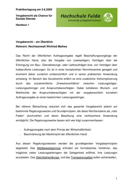 Praktikertagung am 5.6.2009 Vergaberecht als Chance für Soziale ...