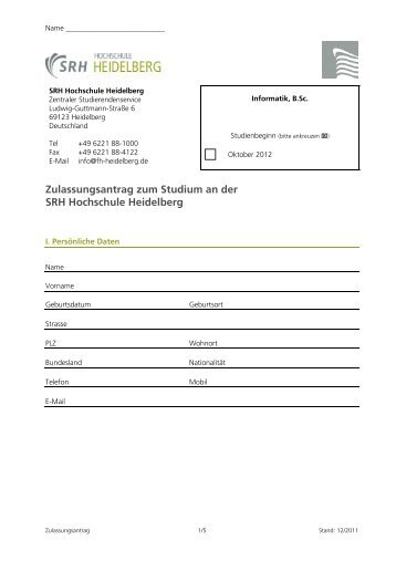 Zulassungsantrag zum Studium an der SRH Hochschule Heidelberg