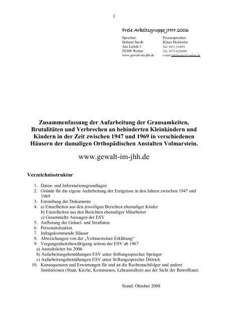 Aufarbeitung der Grausamkeiten, Brutalitäten und ... - Gewalt-im-JHH