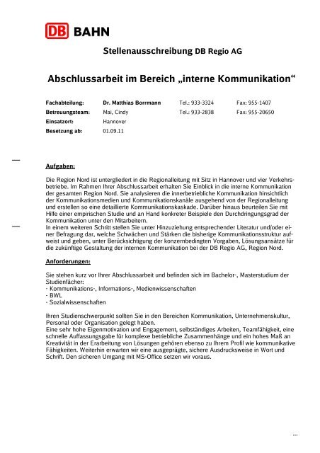 Abschlussarbeit im Bereich „interne Kommunikation“