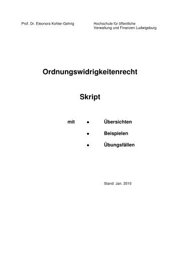 Ordnungswidrigkeitenrecht Skript - Hochschule für Verwaltung und ...