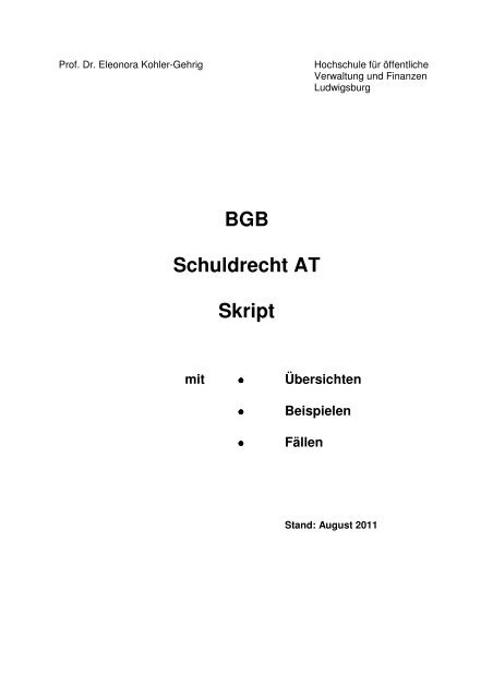 Gesamtskript BGB Schuldrecht Allgemeiner Teil - Hochschule für ...