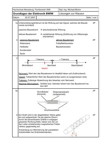 Grundlagen der Elektronik BWIW Lösungen zur Klausur