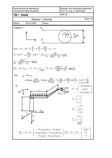 TM I - Statik Klausur - Lösung