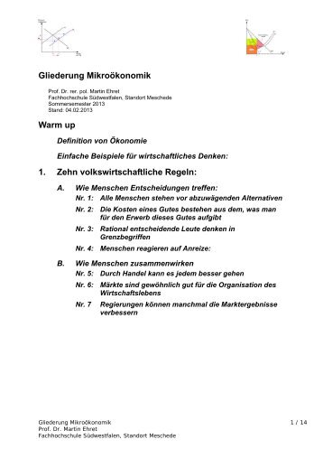 Gliederung Mikroökonomik - Fachhochschule Südwestfalen