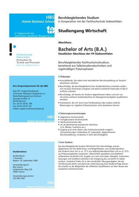 Bachelor of Arts (B.A.) - Fachhochschule Südwestfalen