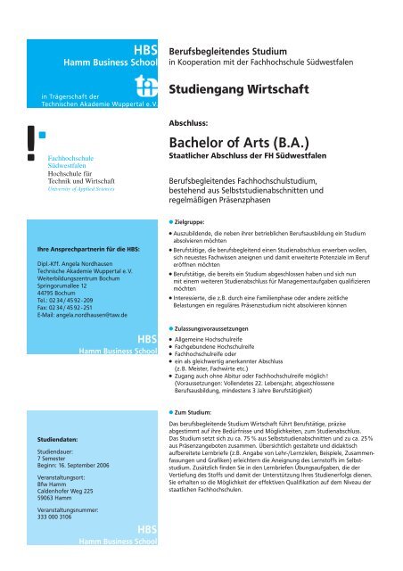Bachelor Of Arts B A Fachhochschule Sudwestfalen