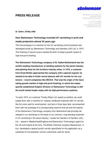 PRESS RELEASE - Steinemann Technology AG