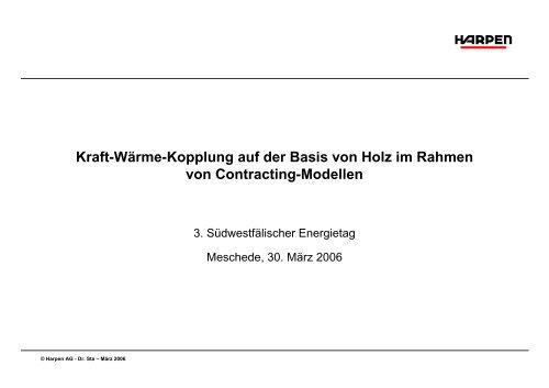 Kraft-Wärme-Kopplung auf der Basis von Holz im Rahmen von ...