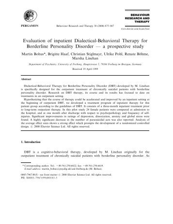 Evaluation of inpatient Dialectical-Behavioral Therapy for Borderline ...