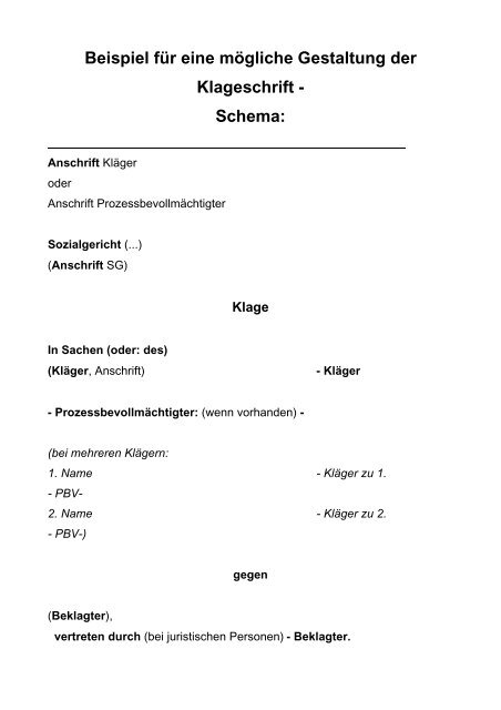 Beispiel für eine mögliche Gestaltung der Klageschrift ...