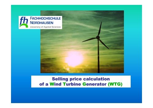 Selling price calculation of a Wind Turbine Generator (WTG)