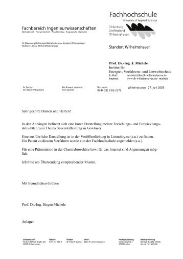 Sauerstoffeintrag in Gewässer - Fachhochschule Oldenburg ...