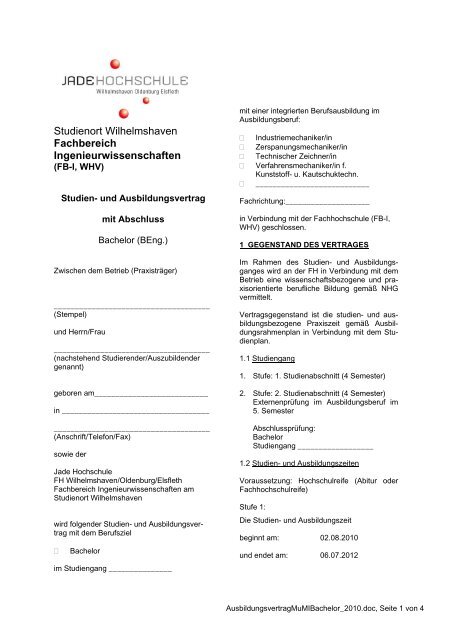 Ausbildungsvertrag Maschinenbau Und Maschinenbau Informatik