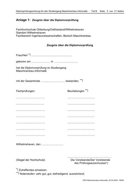 Prüfungsordnung - Fachhochschule Oldenburg/Ostfriesland ...