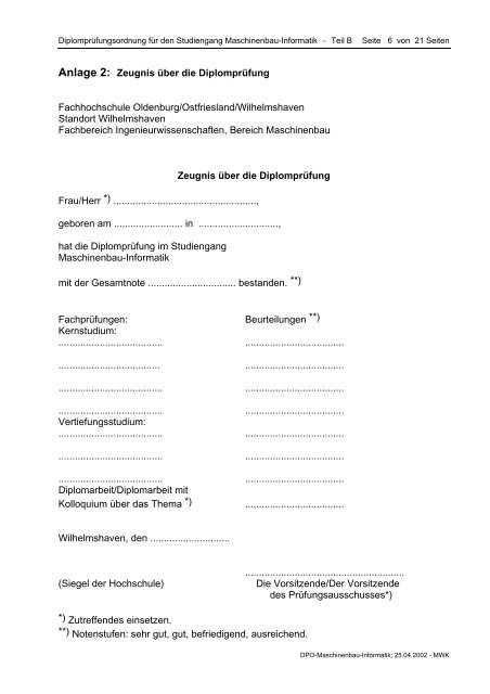Prüfungsordnung - Fachhochschule Oldenburg/Ostfriesland ...