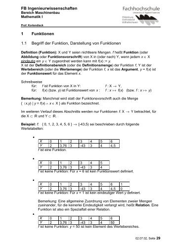 FB Ingenieurwissenschaften 1 Funktionen 1.1 Begriff der Funktion ...