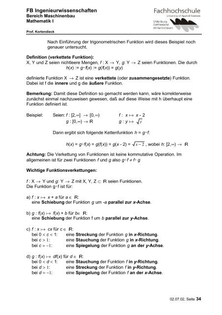 FB Ingenieurwissenschaften 1 Funktionen 1.1 Begriff der Funktion ...