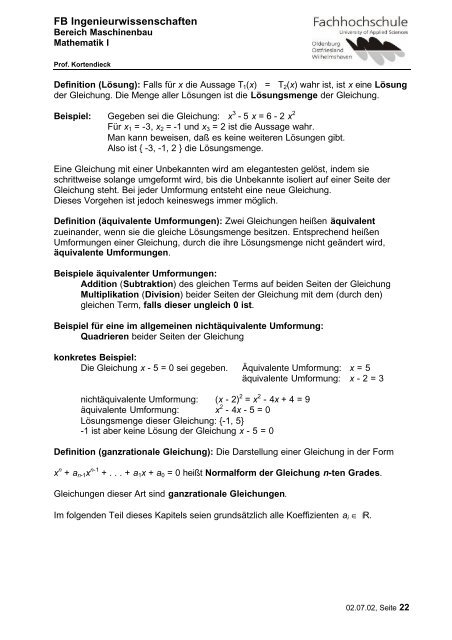 Skript von Prof. Dr. Wolters zur Vorlesung Mathematik I