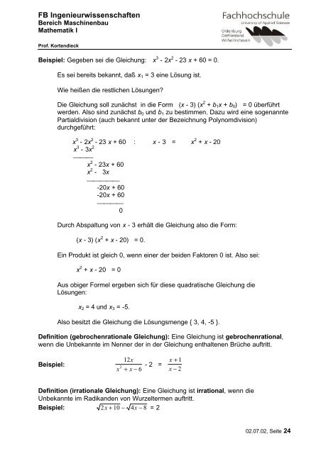 Skript von Prof. Dr. Wolters zur Vorlesung Mathematik I