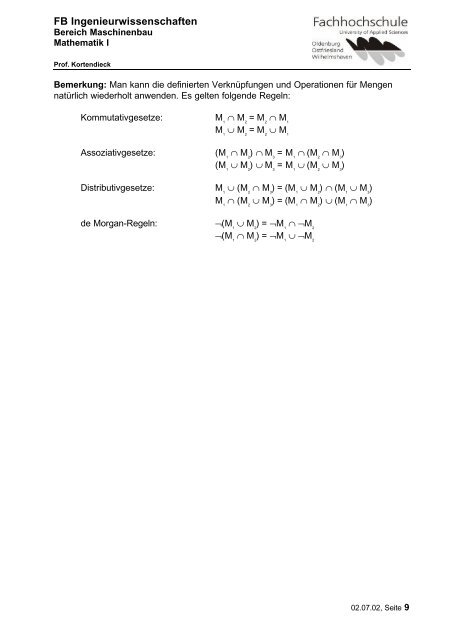 Skript von Prof. Dr. Wolters zur Vorlesung Mathematik I