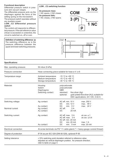 Differential pressure switch for air, flue and exhaust ... - fh-teknik a/s