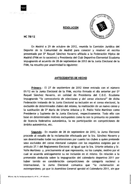 Resolución 78/12 de la Comisión Jurídica del Deporte - Federación ...