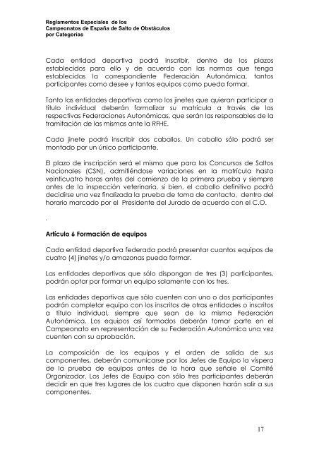 Reglamentos Especiales de los Campeonatos de España de Salto ...