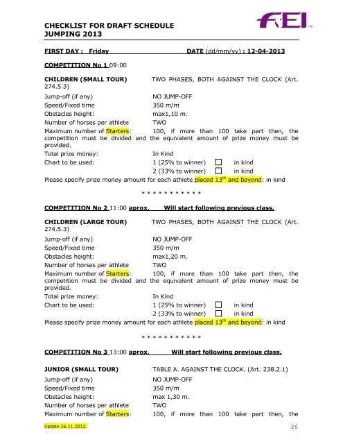 checklist for draft schedule jumping 2013 - Federación Hípica de ...