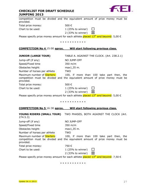 checklist for draft schedule jumping 2013 - Federación Hípica de ...