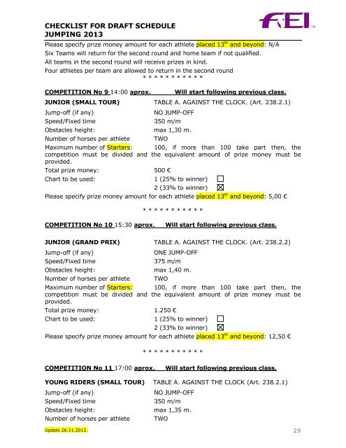 checklist for draft schedule jumping 2013 - Federación Hípica de ...