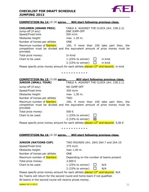 checklist for draft schedule jumping 2013 - Federación Hípica de ...