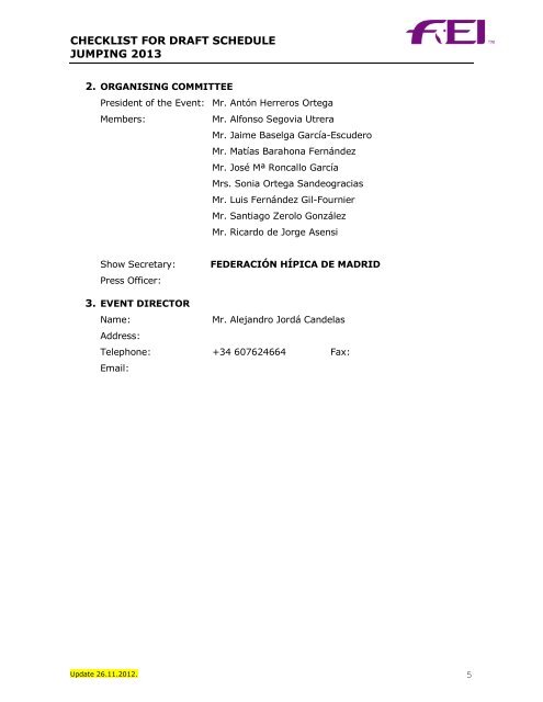checklist for draft schedule jumping 2013 - Federación Hípica de ...