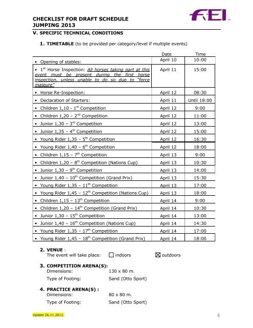 checklist for draft schedule jumping 2013 - Federación Hípica de ...