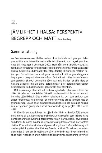 jämlikhet i hälsa: perspektiv, begrepp och mått - Statens ...