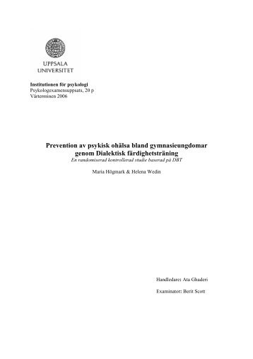 Högmark 2006, Prevention av psykisk ohälsa bland ...