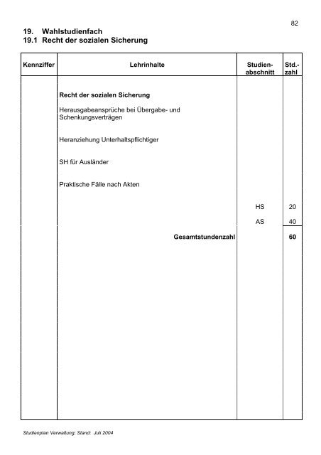 Studienplan Verwaltung - Fachhochschule für öffentliche Verwaltung