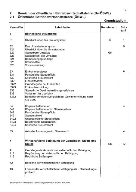 Studienplan - Fachhochschule für öffentliche Verwaltung