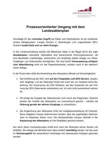 Prozessorientierter Umgang mit dem Landesaktenplan