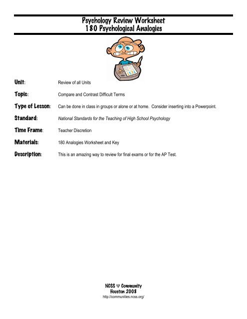 Psychology Review Worksheet 180 Psychological Analogies