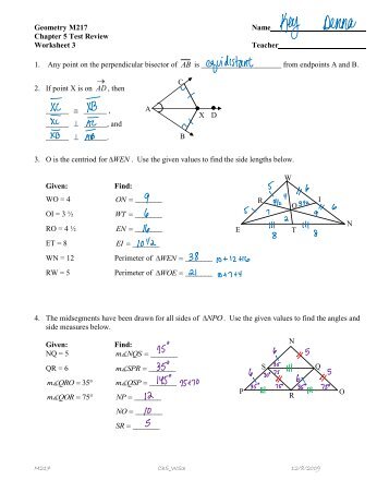 Geometry M217 Name Chapter 5 Test Review Worksheet 3 Teacher ...