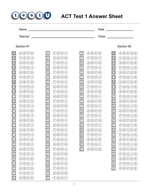 act-test-1-answer-sheet