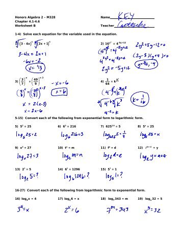 Honors Algebra 2 ? M328 Name Chapter 4.1-4.6 Worksheet B ...