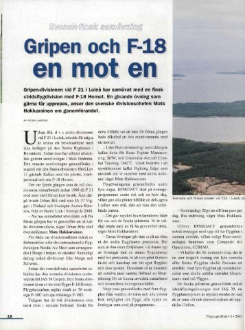 Svensk-Finsk samövning. Gripen och F-18, en mot en