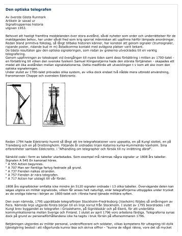 Den optiska telegrafen - Försvarets Historiska Telesamlingar,FHT