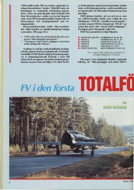 FV i den första totalförsvarsövningen, TFÖ 87