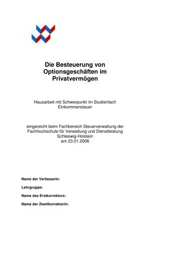 Die Besteuerung von Optionsgeschäften im Privatvermögen - FHVD ...