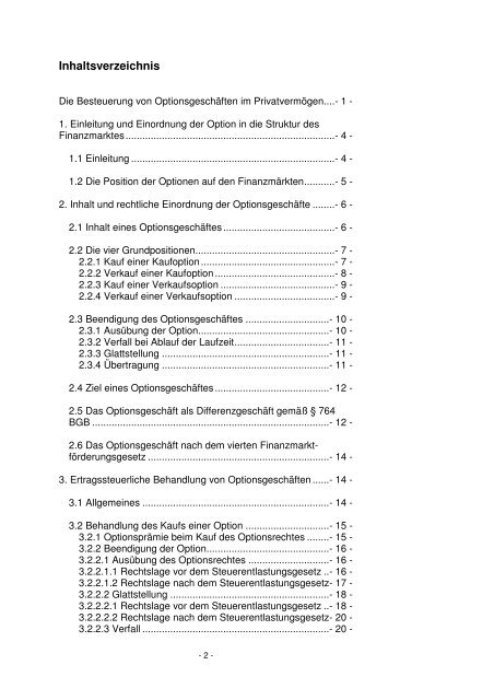 Die Besteuerung von Optionsgeschäften im Privatvermögen - FHVD ...