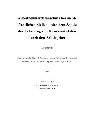 Arbeitnehmerdatenschutz bei nicht- öffentlichen Stellen ... - FHVR AIV