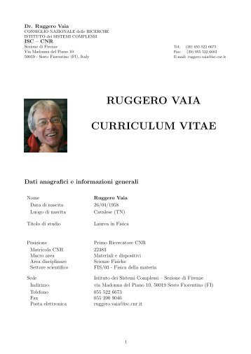 RUGGERO VAIA CURRICULUM VITAE - ISC - Cnr